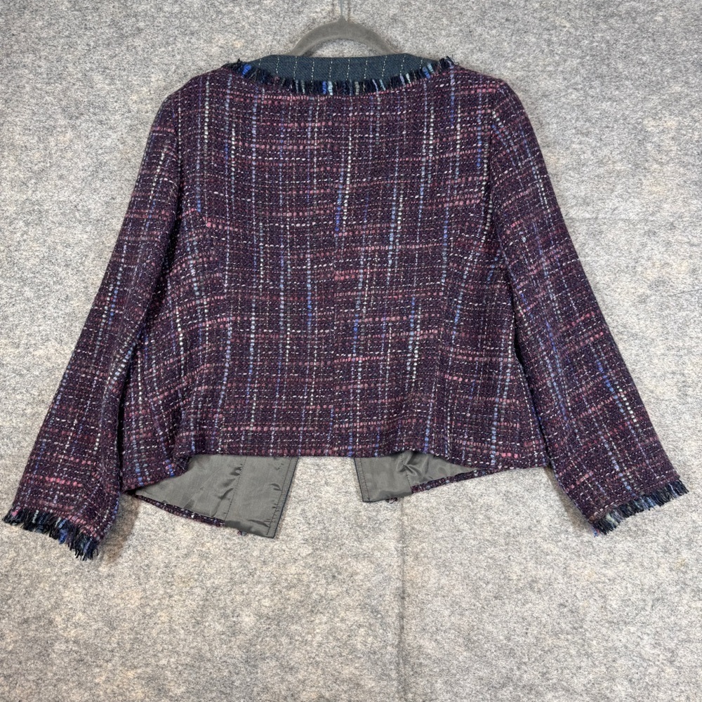 Trina Turk Tweed Jacket Multicolor Fringe Size 12 Career Chic Blazer Quiet Luxe - Picture 14 of 16